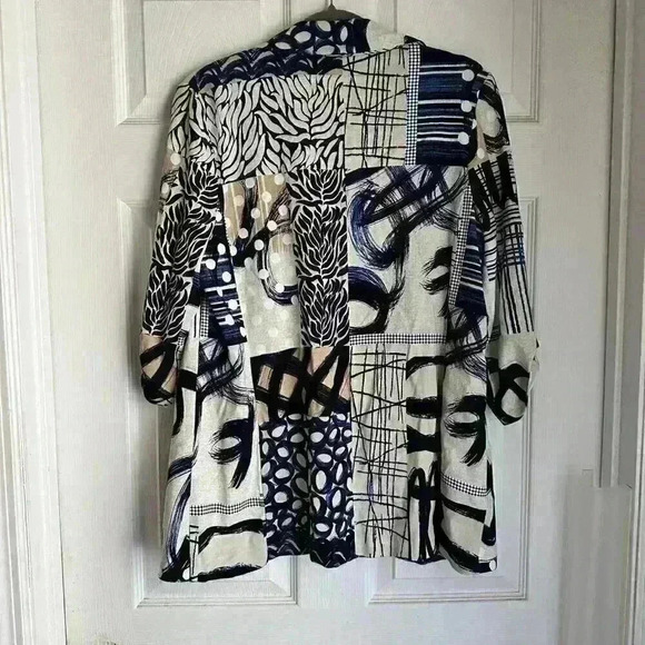 Joseph Ribkoff Abstract Woven Blazer Style Beige Blue Coastal Sz 8 - Picture 5 of 6